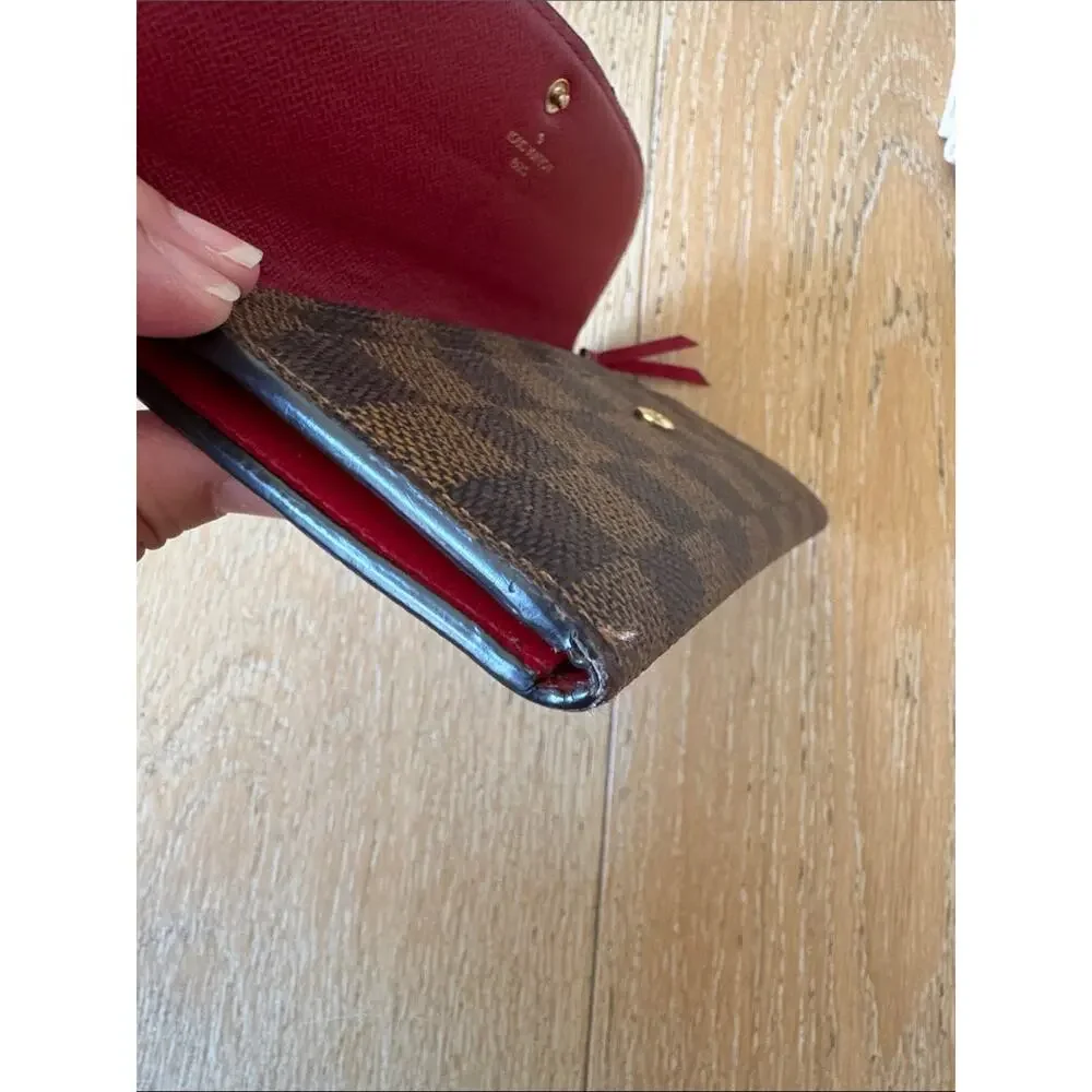 Louis Vuitton Damier Ebene Emilie Wallet Red Interior Long Wallet Dust Bag